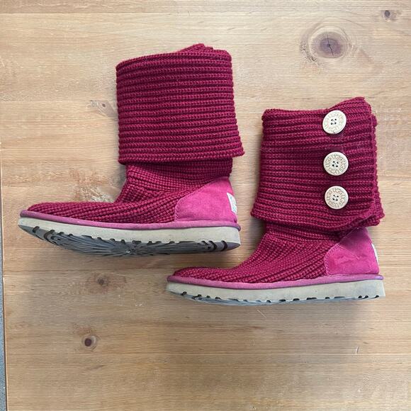 Ugg Australia Shoes - UGG Australia Knit Button Boots - Women’s Size 8 Burgundy Boho